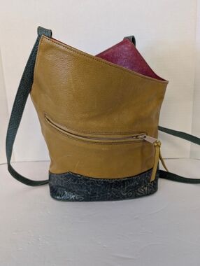 Maxx Of New York Leather Two-Tone Crossbody Bag in Mustard and Dark Teal